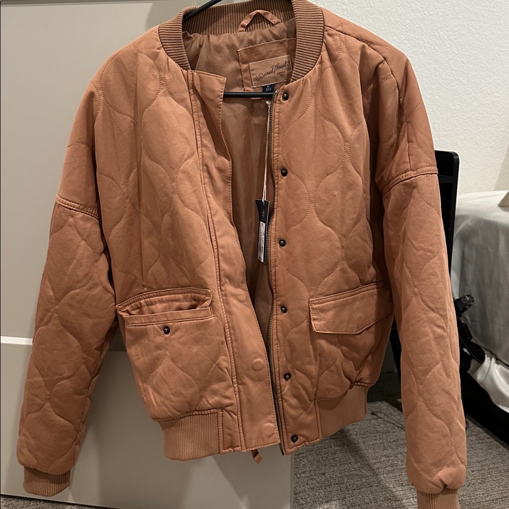 Quilted Tan Bomber Jacket